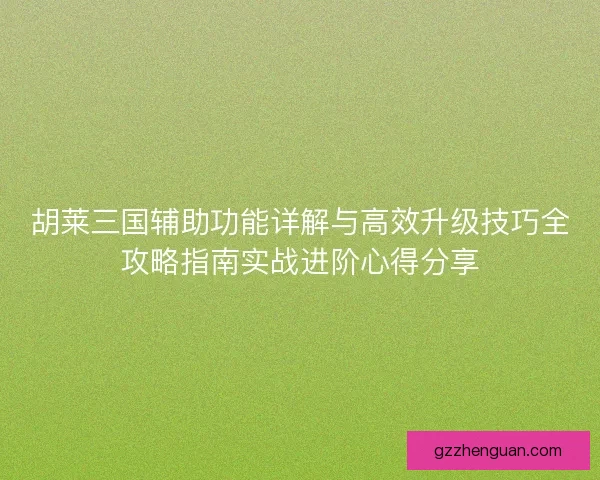 胡莱三国辅助功能详解与高效升级技巧全攻略指南实战进阶心得分享